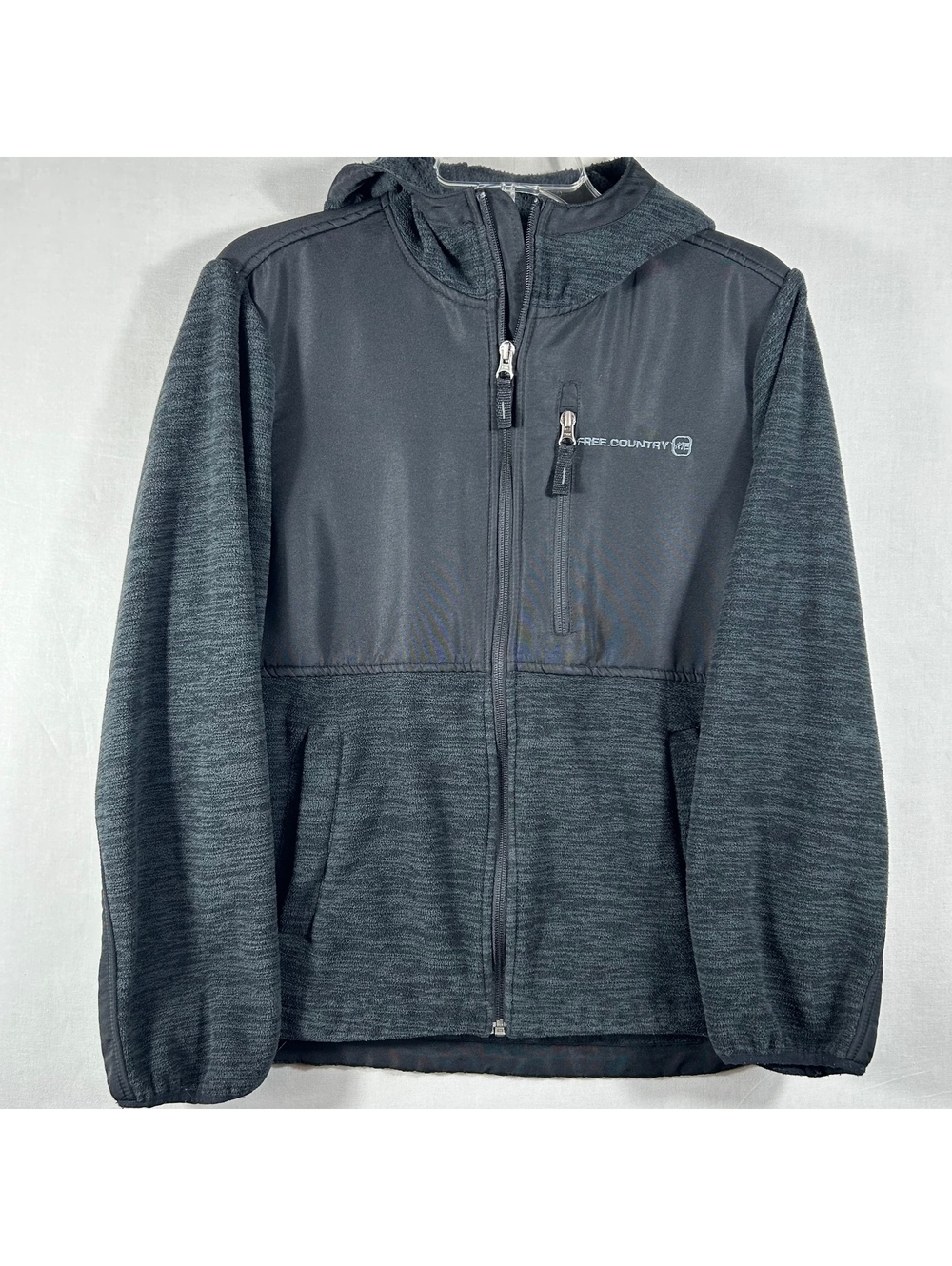 Free Country Kids Jacket Gray Hooded Fleece Knit Full Zip Jacket Sz Large 14-16